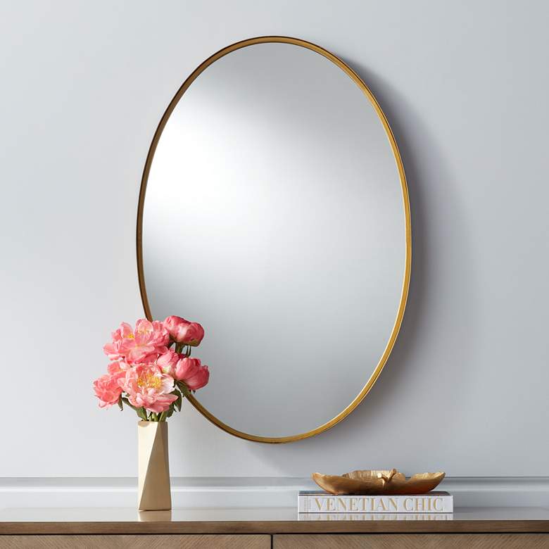 Harnes Gold 24 1/4&quot; x 36&quot; Oval Wide Lip Wall Mirror more views