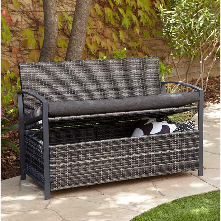 Wide Bronze Outdoor Storage Bench, Outdoor Furniture With Storage For Cushions