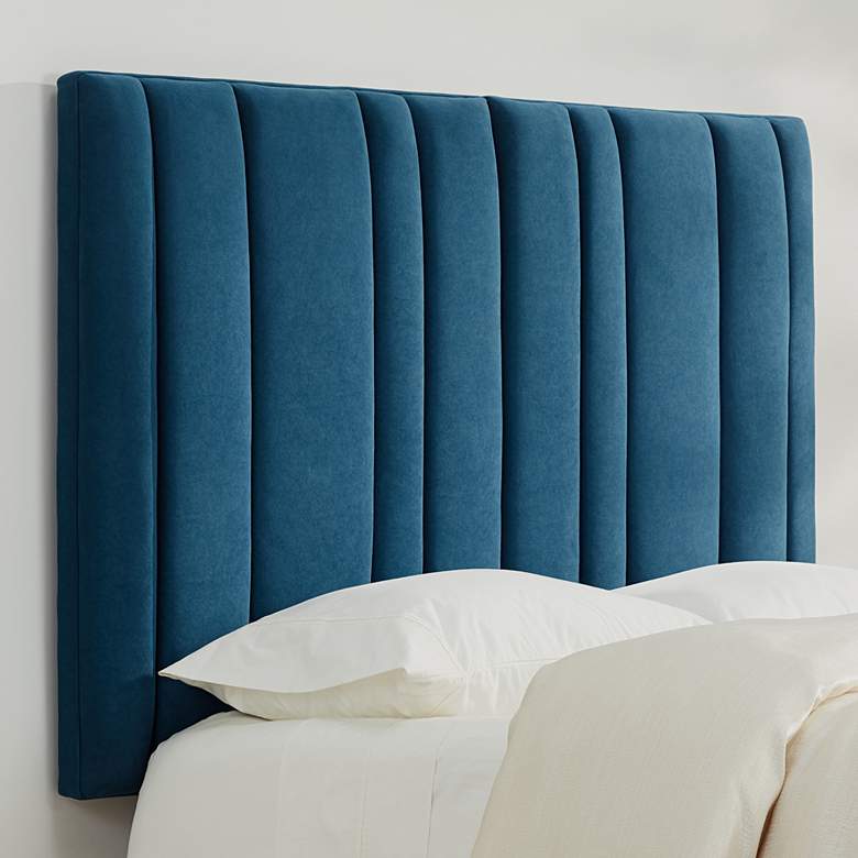 Cadence Channel Tufted Blue Velvet Queen Headboard - #76P25 | Lamps Plus