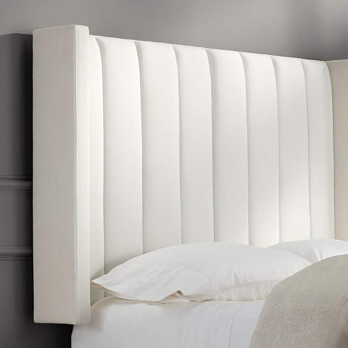 T Channel Tufted White Fabric Queen, Bed Headboard Queen White