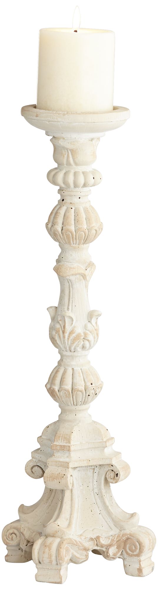 Whitewashed Carved Pillar Candle Holders Set of 3 76Y80 Lamps Plus