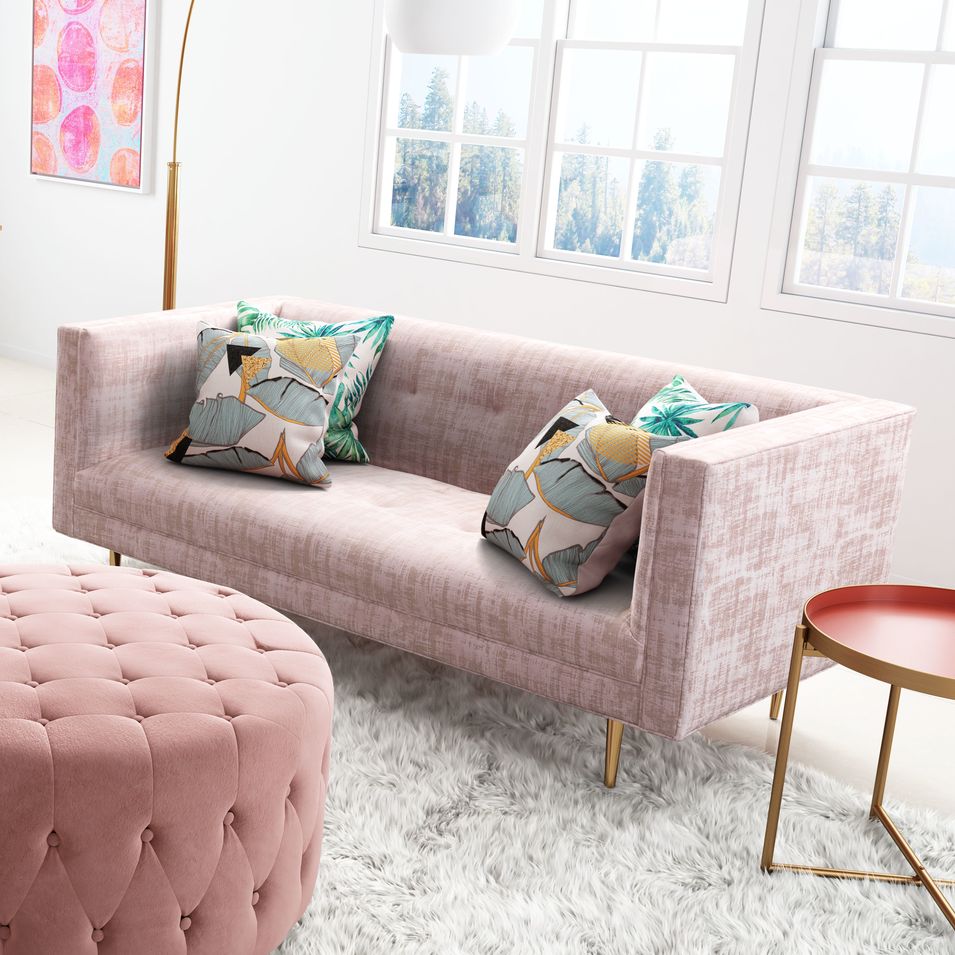 Zuo Oasis Patterned Light Pink Velvet Tufted Sofa 77d62 Lamps