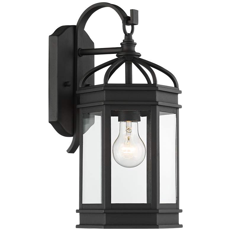 Nelli 15 3/4&quot;H Textured Black Lantern Outdoor Wall Light more views