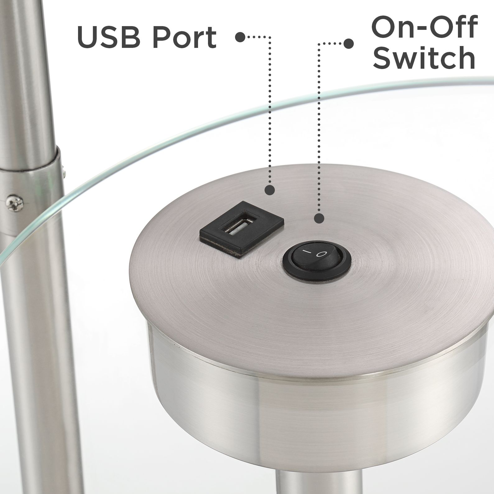 Sinclair Brushed Nickel Tray Table Floor Lamp with USB Port 78X37