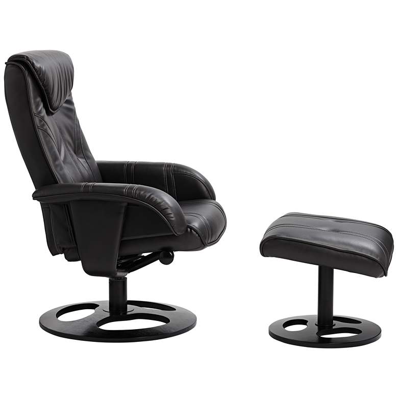 Image 7 Davenport Black Faux Leather Swivel Recliner and Ottoman more views