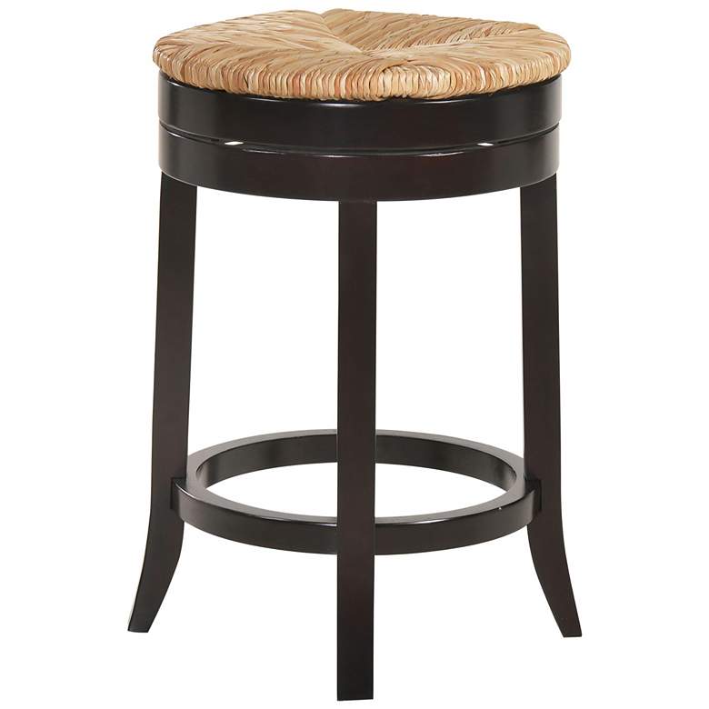 Irving 24&quot; Espresso Wood and Rush Swivel Counter Stool more views