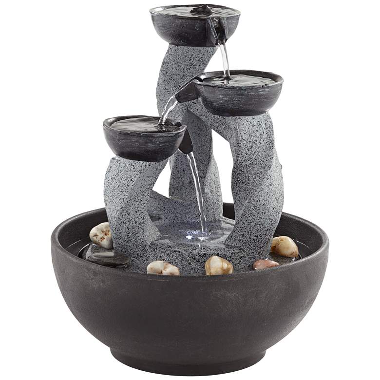 Three Twist Column 11&quot; High LED Cascading Tabletop Fountain more views