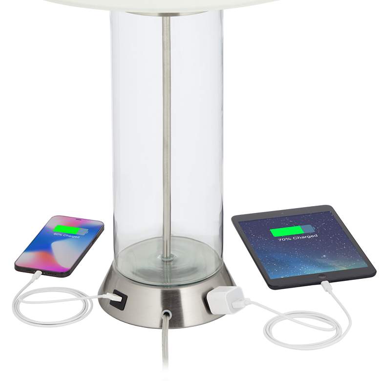 Image 4 Watkin Clear Glass Column USB LED Table Lamps Set of 2 more views
