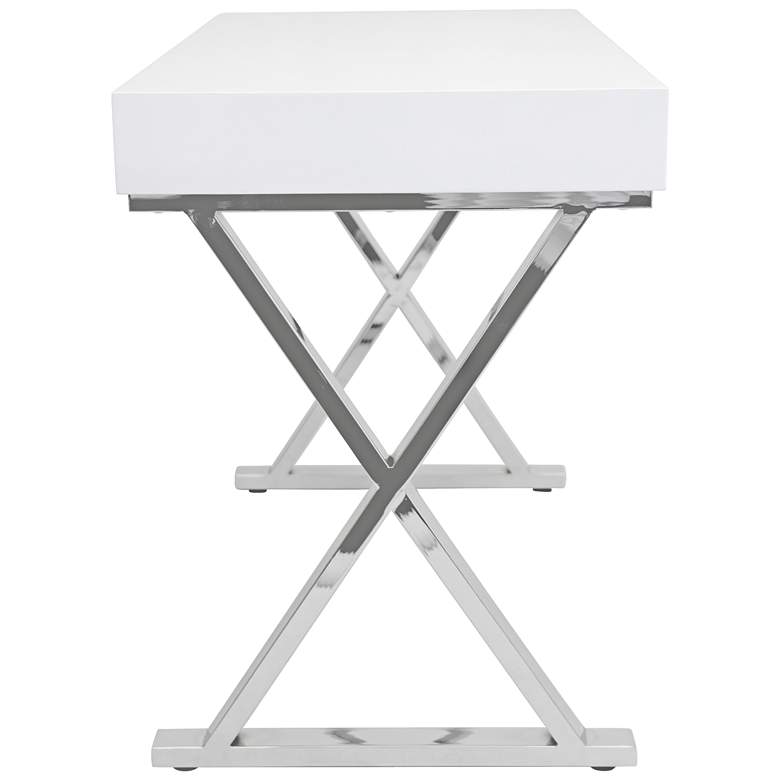 Luster 43 1/4&quot; Wide Glossy White and Chrome Modern Desk more views