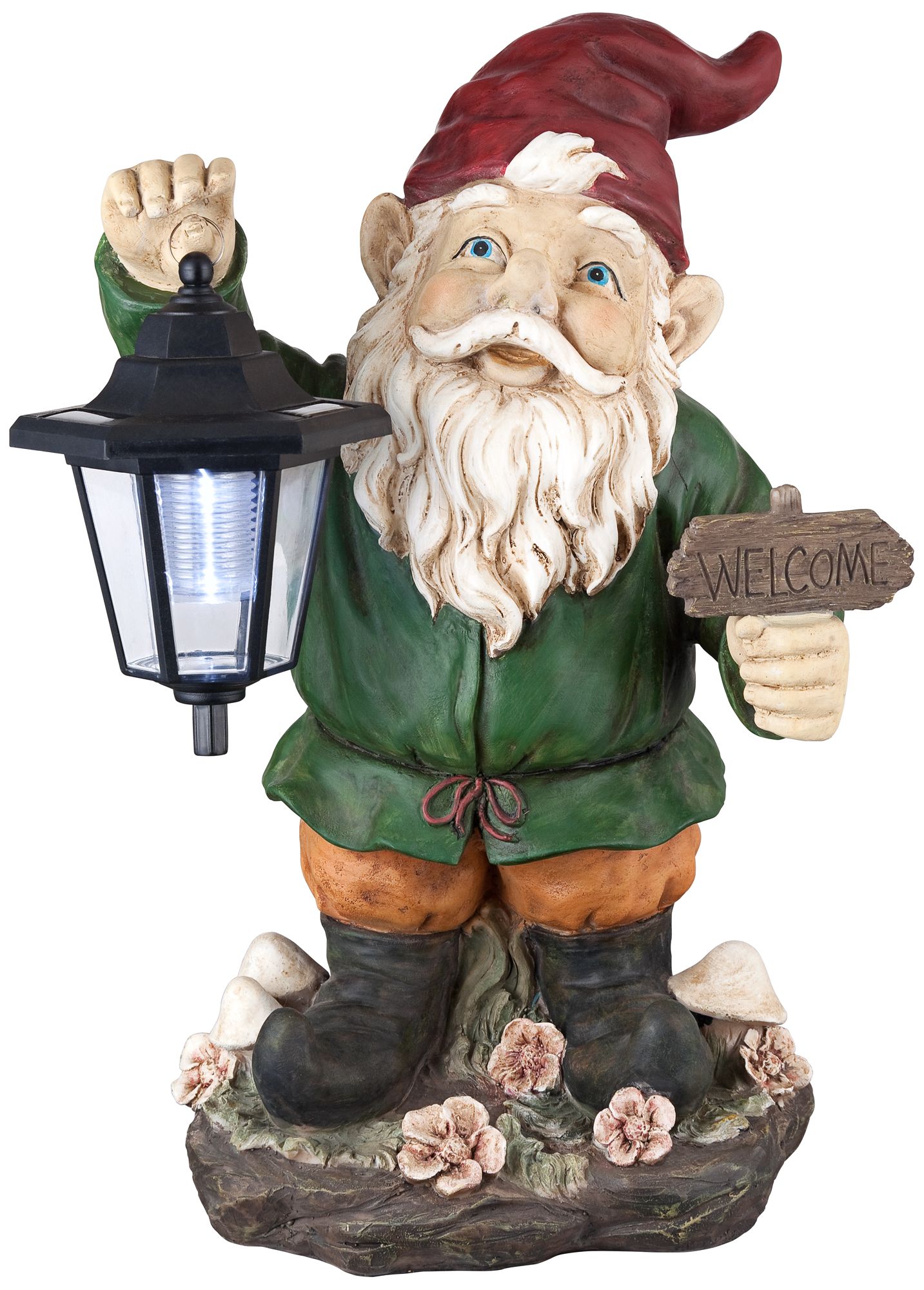 Solar powered garden gnome lights