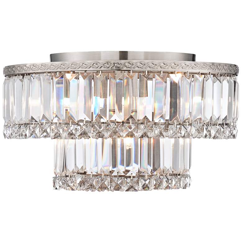 Magnificence Satin Nickel 16&quot; Wide Crystal Ceiling Light more views