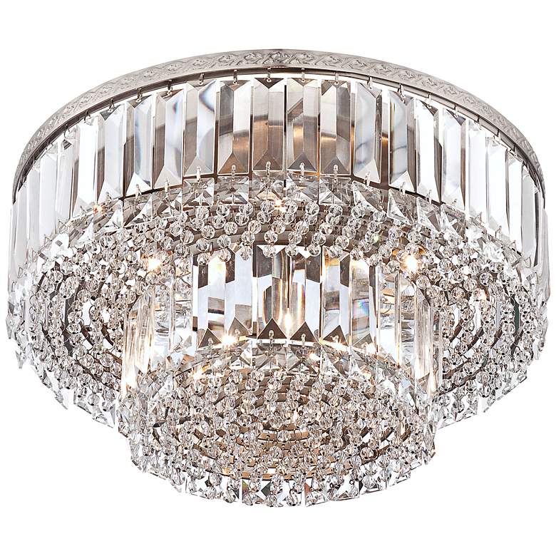 Magnificence Satin Nickel 16&quot; Wide Crystal Ceiling Light more views
