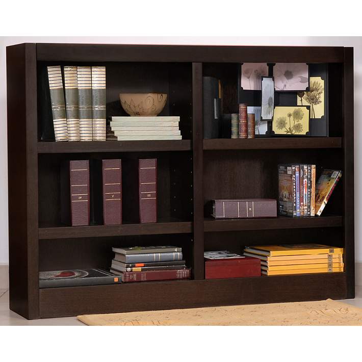 Grundy 48 Wide Espresso Double 6, Extra Wide Bookcase Shelves