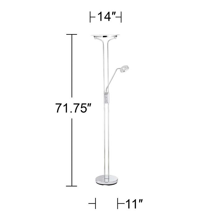 Perseus Chrome LED Torchiere Floor Lamp with Reading Light 
