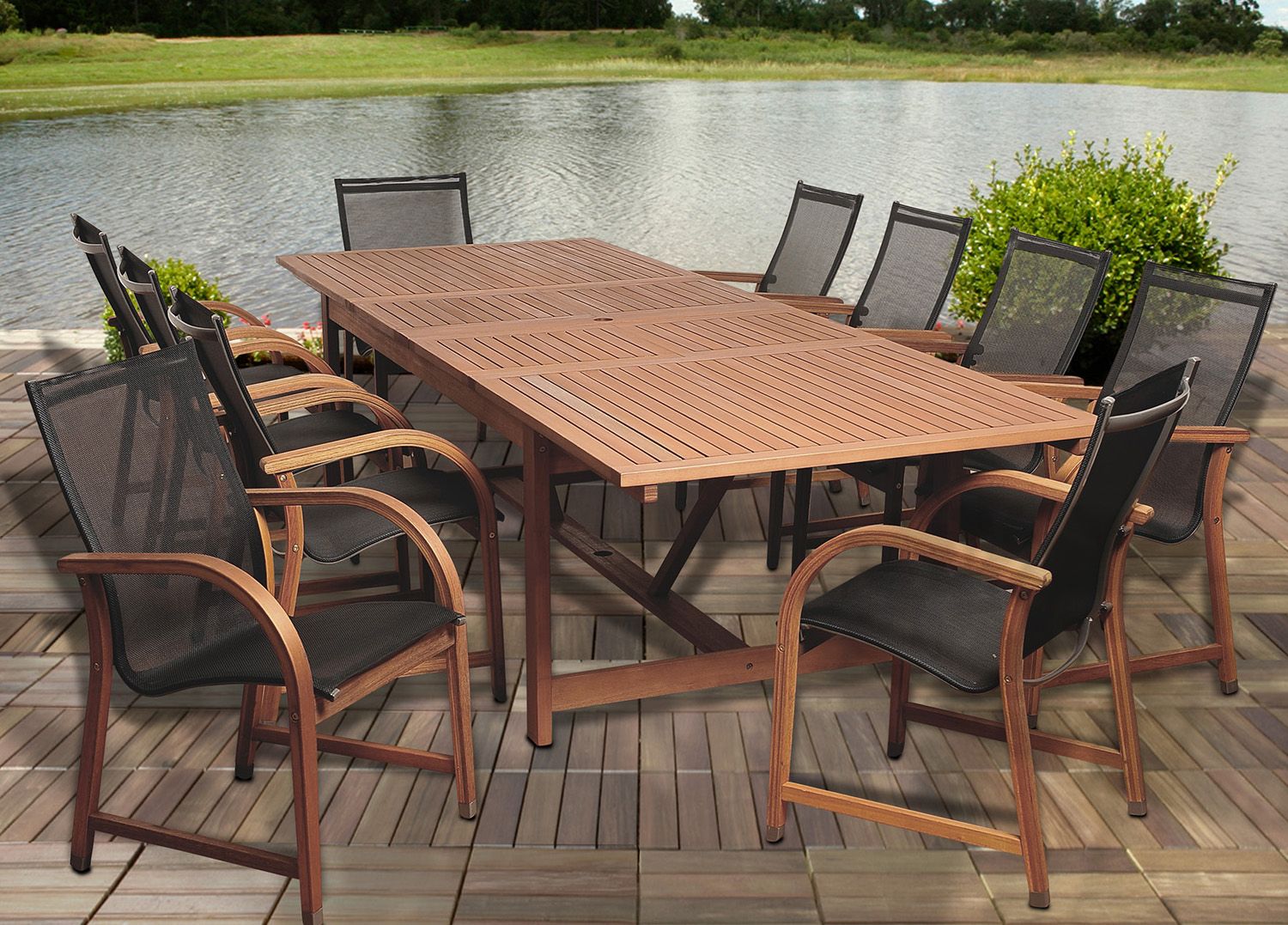 Maui Eucalyptus 11Piece Extendable Patio Dining Set 7V238 Lamps Plus