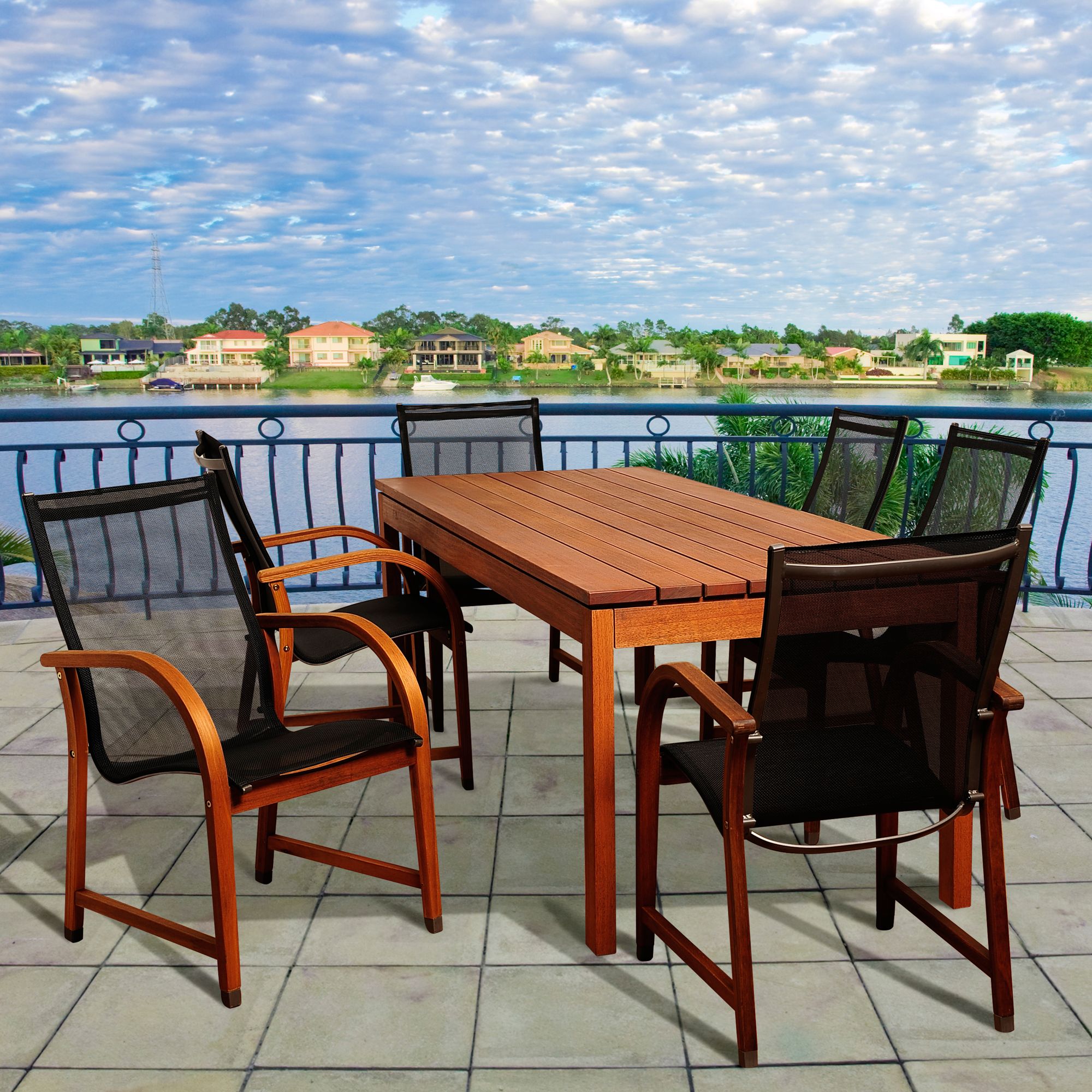 Finch Eucalyptus 7Piece Rectangular Patio Dining Set 7V255 Lamps Plus