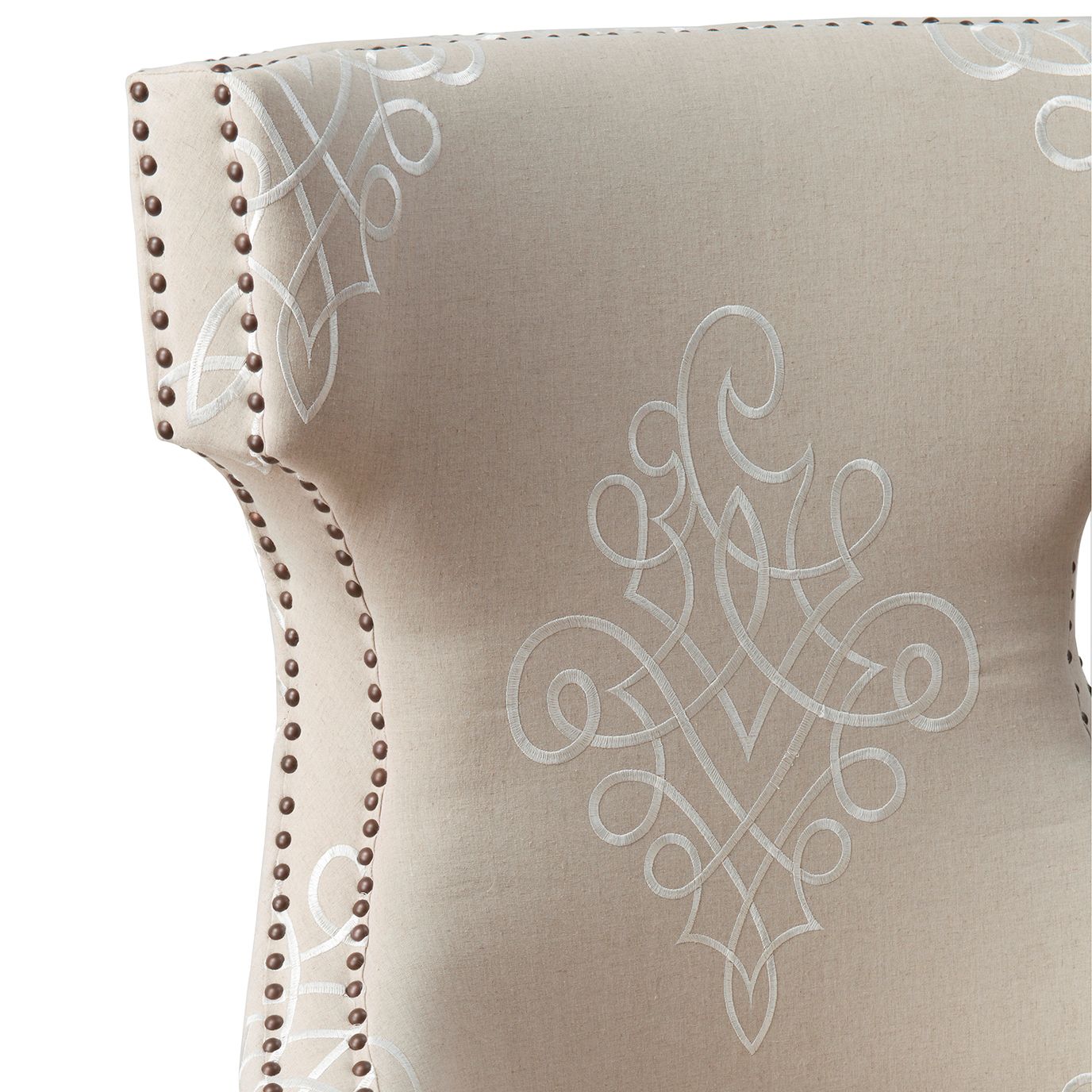 Gramercy Beige Embroidered Linen Wing Accent Chair 80M91 Lamps Plus