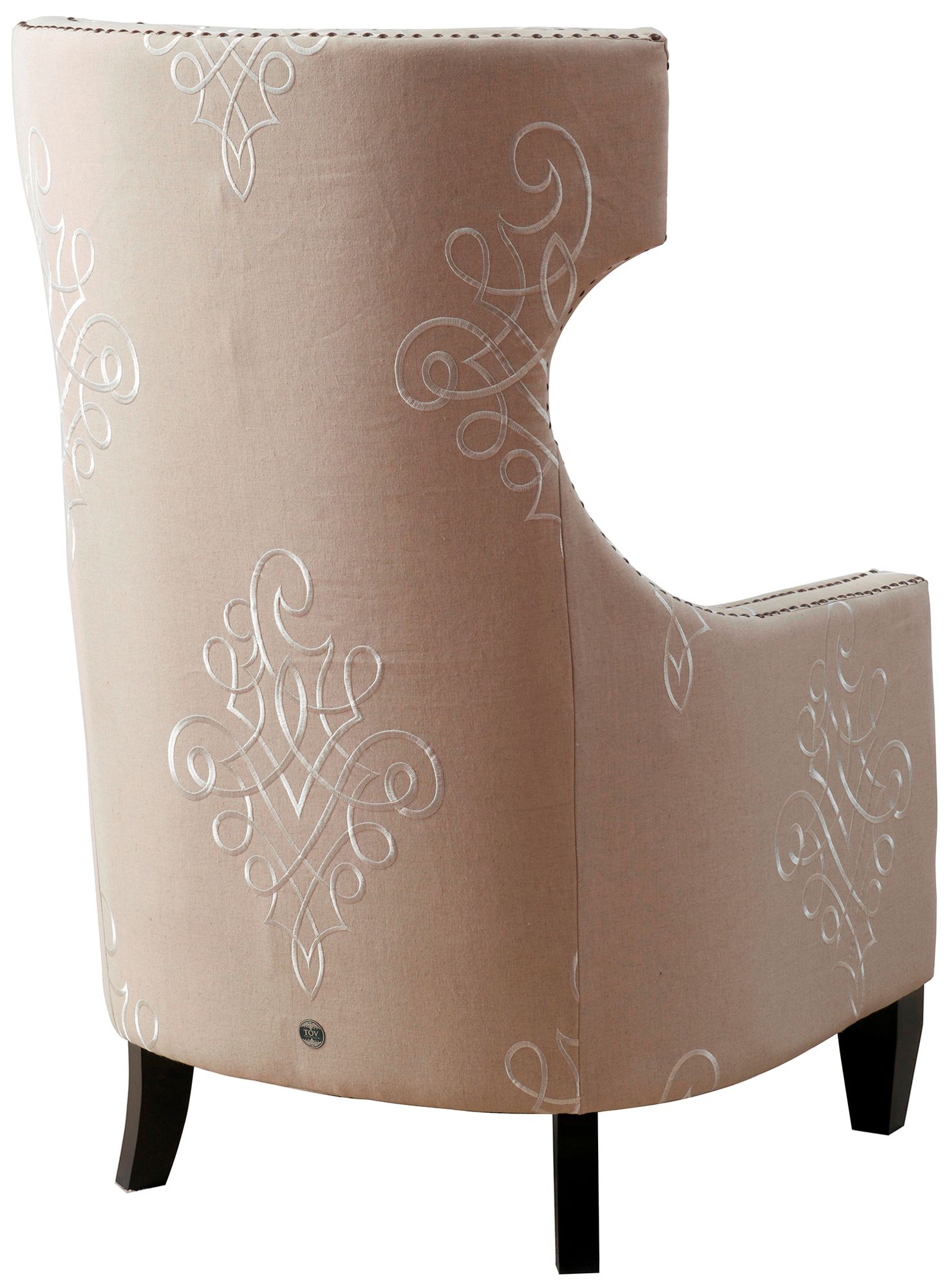 Gramercy Beige Embroidered Linen Wing Accent Chair 80M91 Lamps Plus