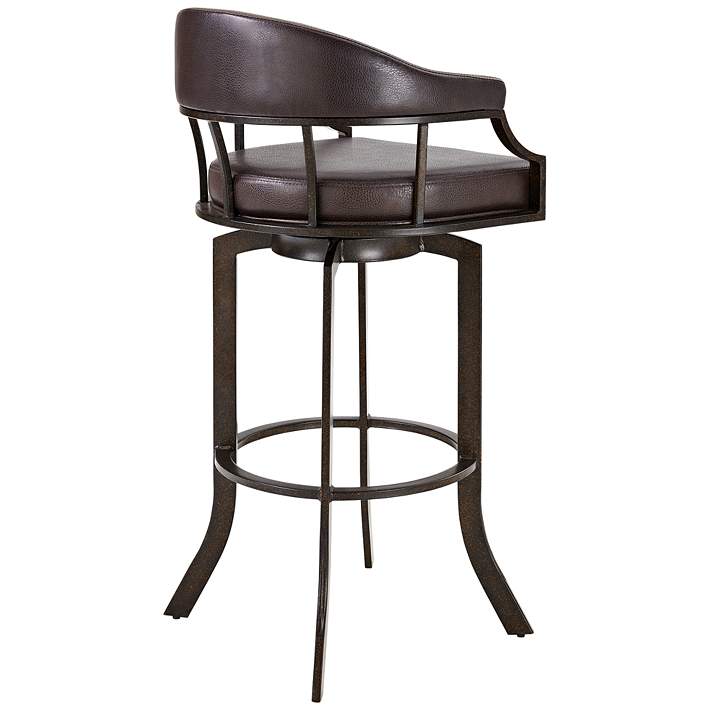 Edy 26 Brown Faux Leather Swivel, For Living Adjustable Bar Stool With Armrests