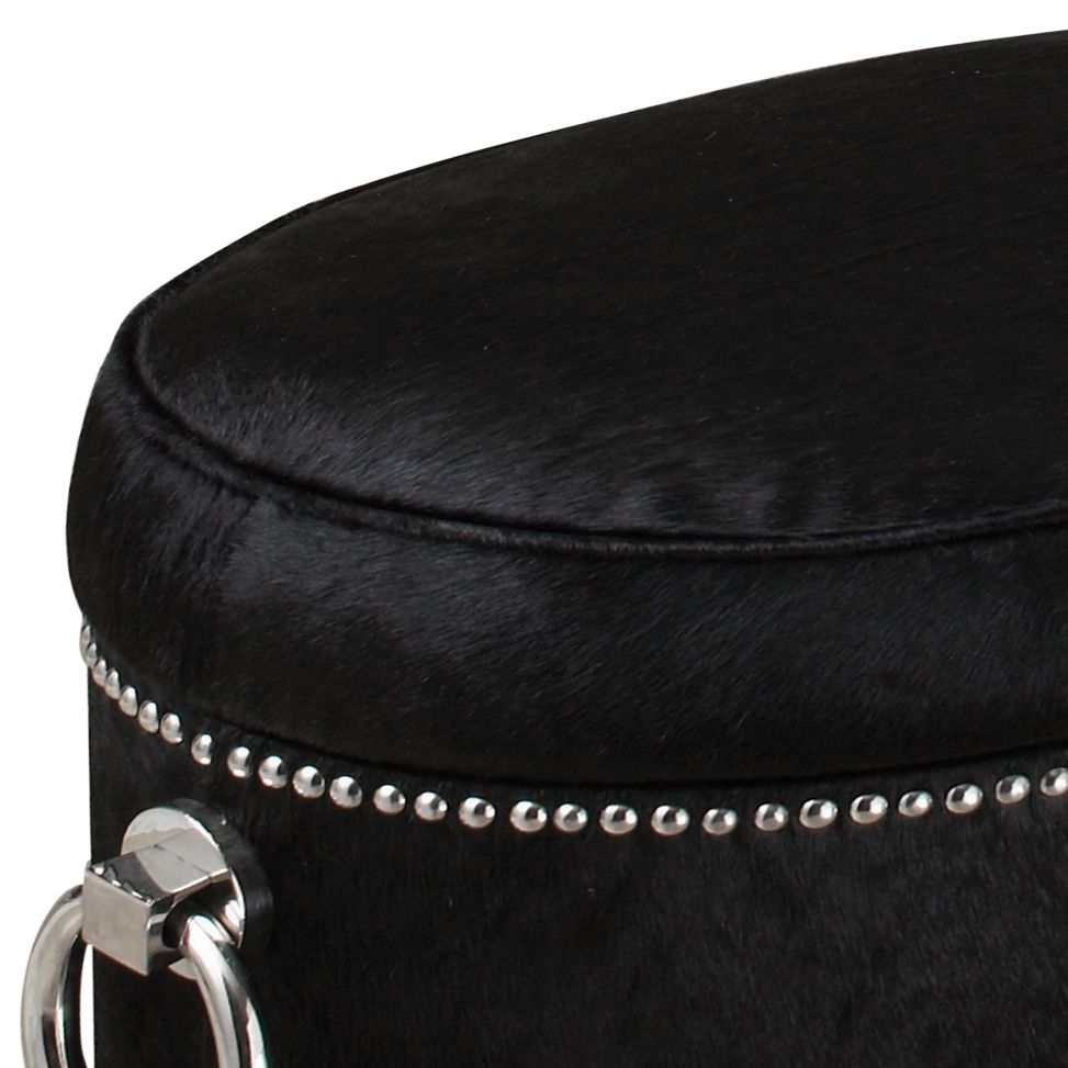 Global Views Angus Black Cowhide Leather Ring Storage Bench