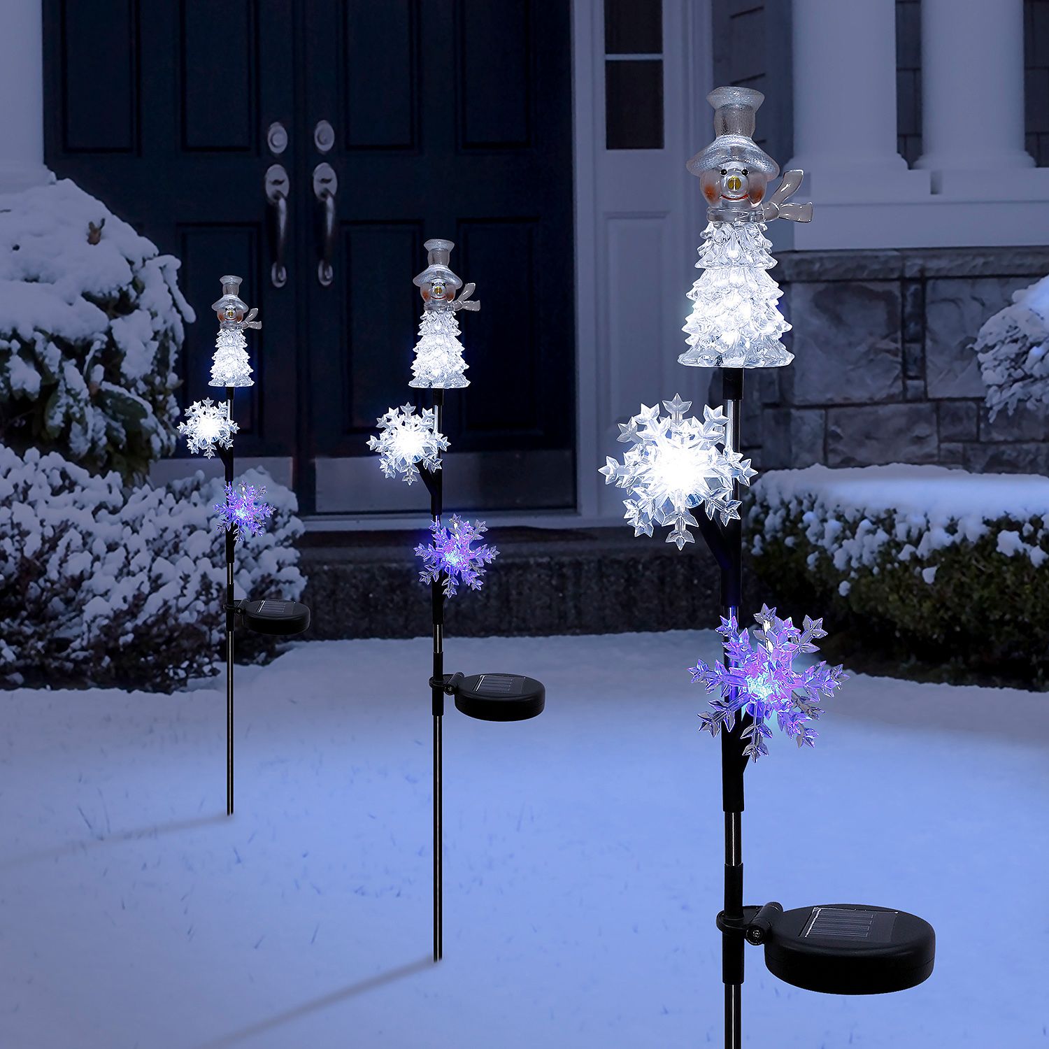 33" High Solar LED Snowman and Snowflake Christmas Stake 80Y20