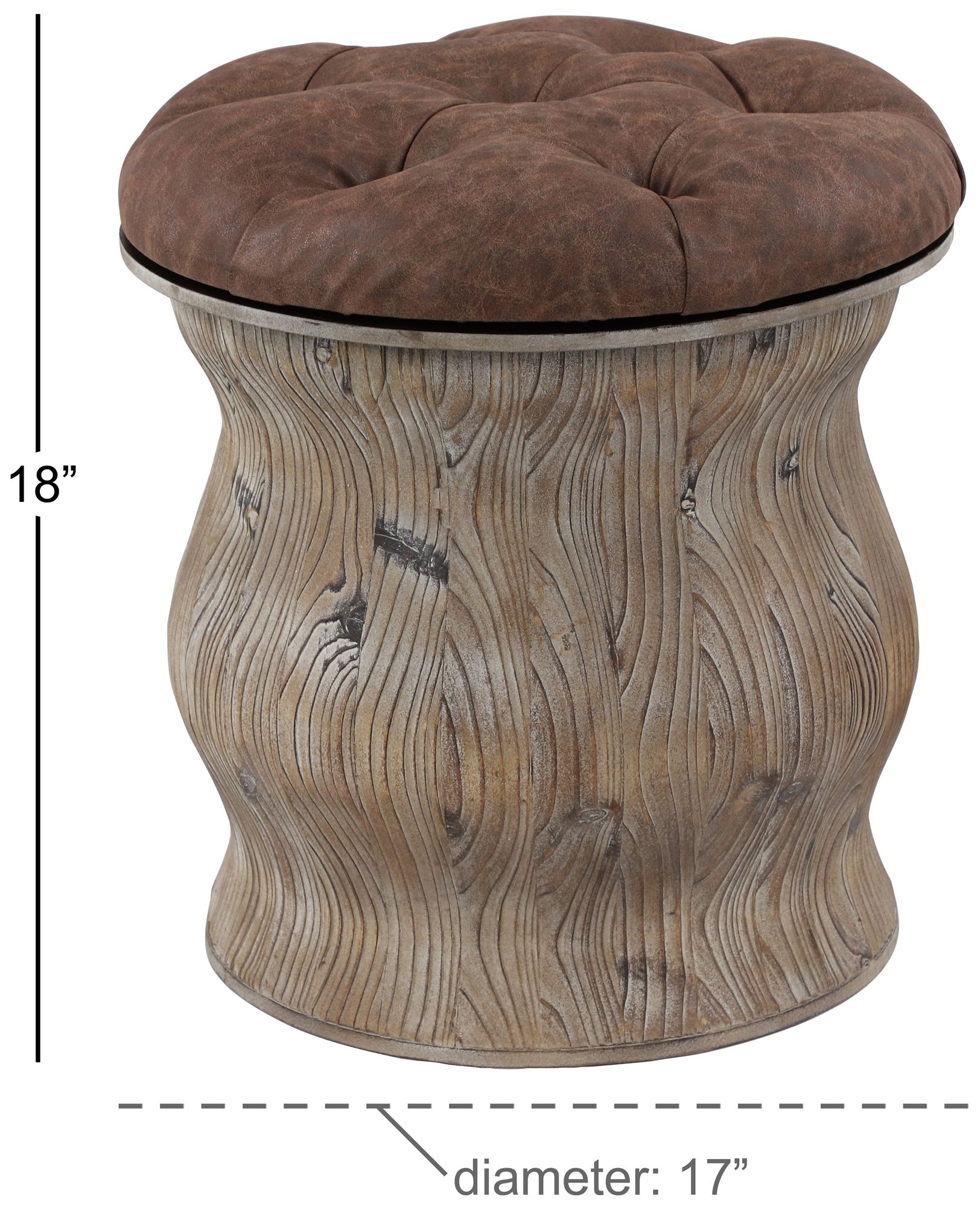 Newl Brown Faux Leather Tufted Round Wood Ottoman w/ Storage - #81A65 ...