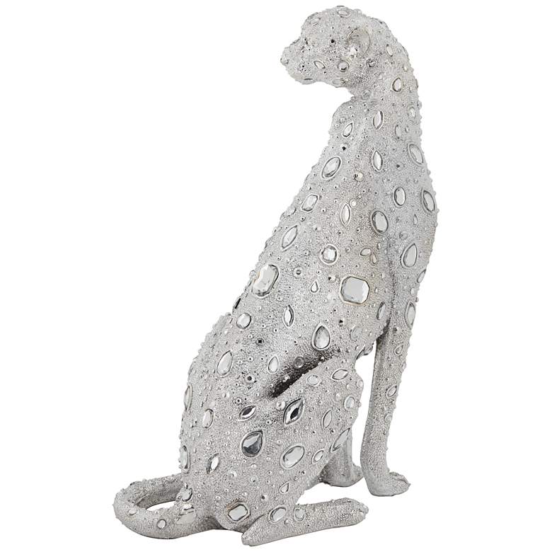 Image 7 Sitting Leopard 16" High Silver Sculpture more views