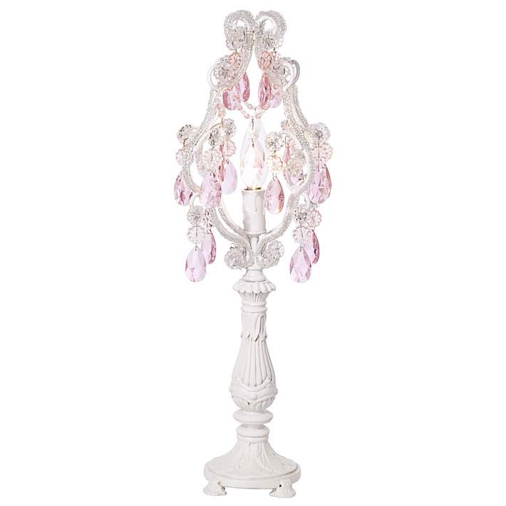 Pink Droplet 19 1 2 High White Mini, Pink Crystal Candelabra Floor Lamp