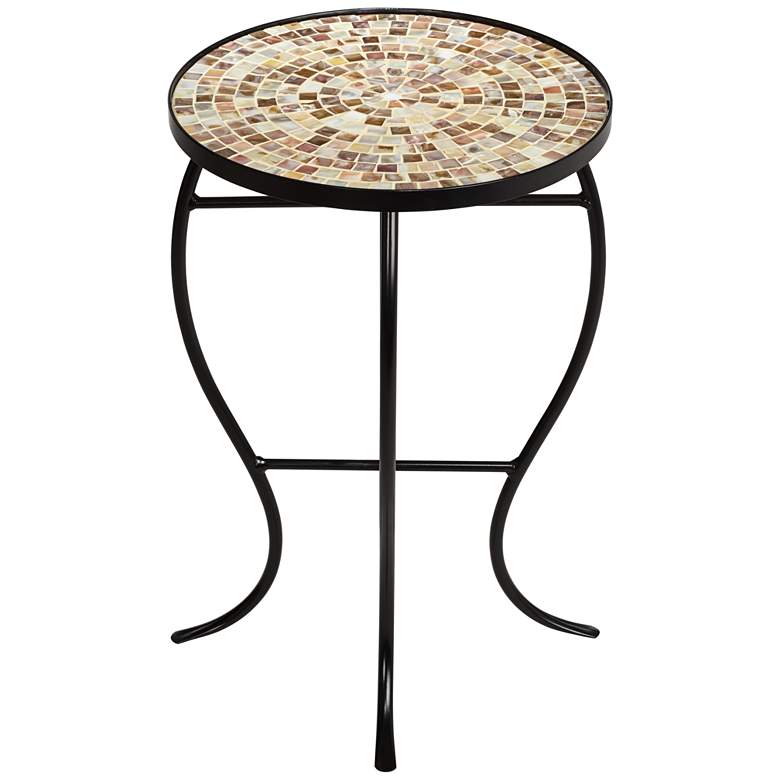 Image 5 Mother of Pearl Mosaic Black Iron Outdoor Accent Tables Set of 2 more views