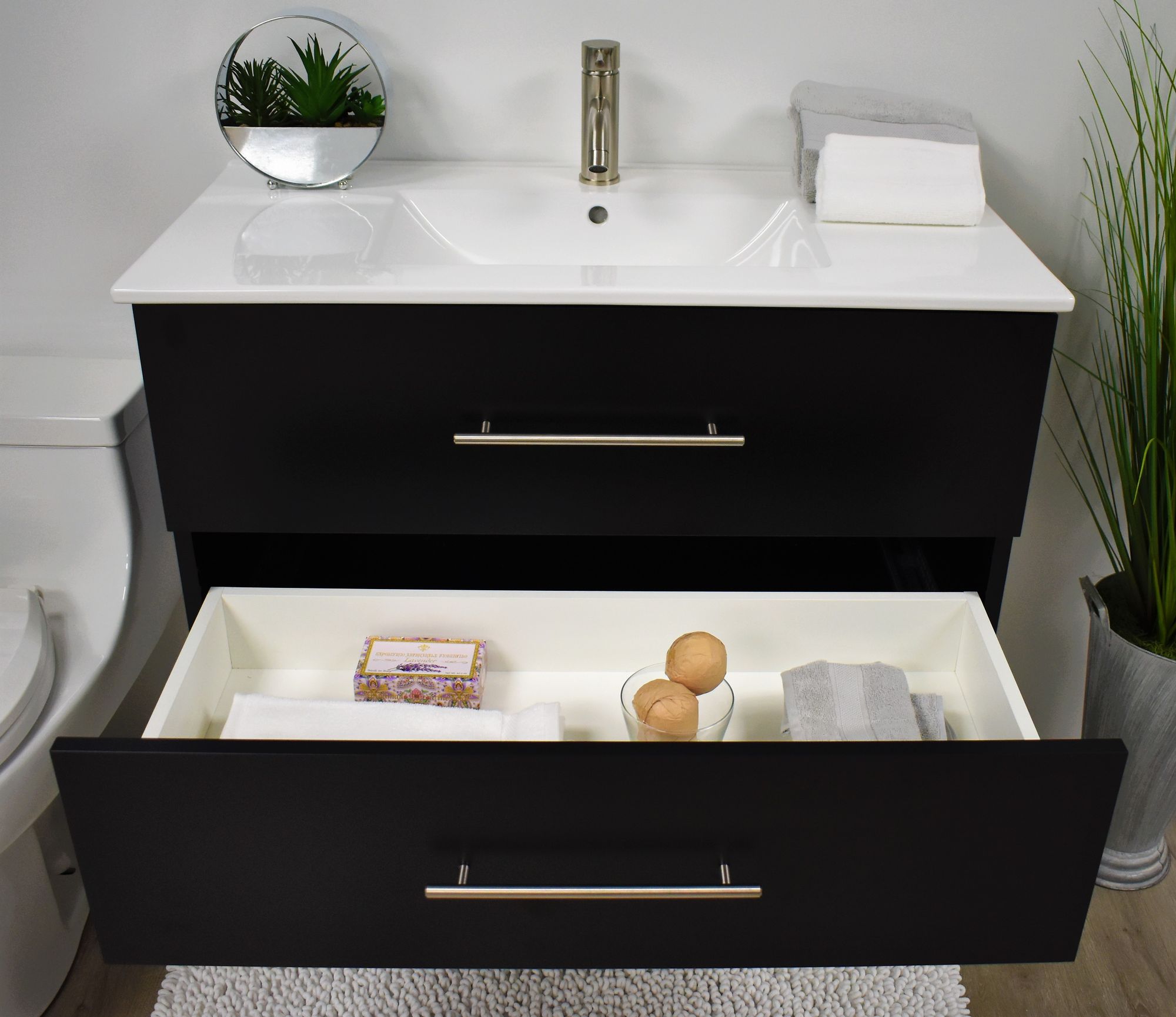 Napa 36" Wide Black WallMounted Floating Bathroom Vanity 833M0