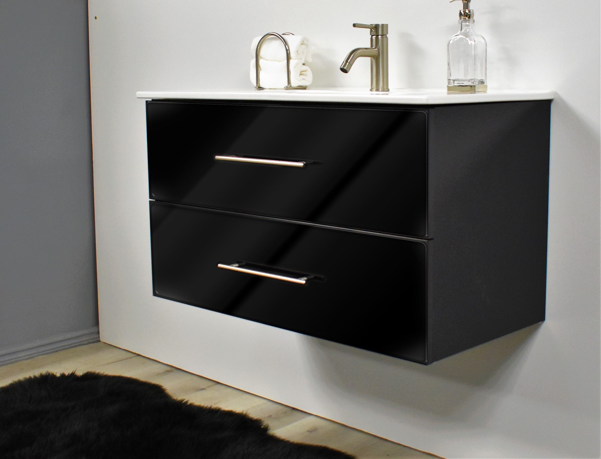 Napa 36"W Glossy Black WallMounted Floating Bathroom Vanity 834M0