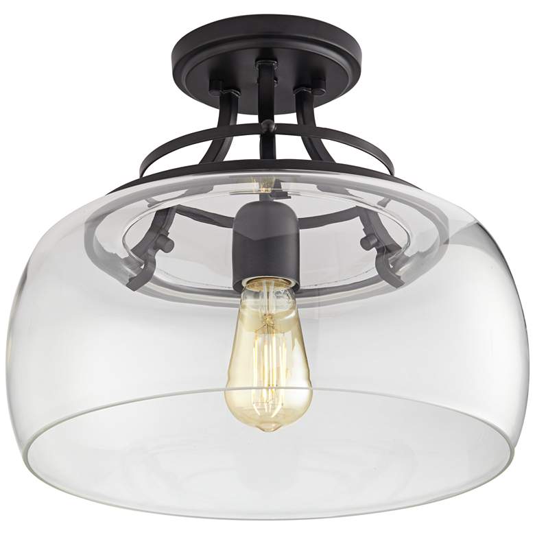 Image 6 Charleston 13 1/2" Wide Black Clear Glass LED Ceiling Light more views
