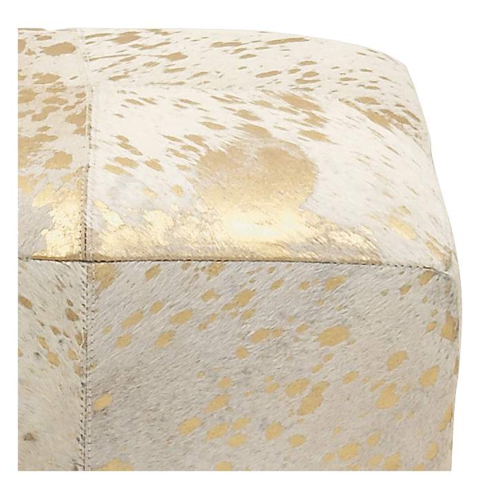 Astoria Weathered Gold Leather Hide, Gold Leather Pouf