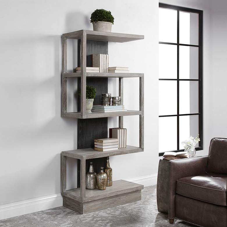 Uttermost Nicasia 36&quot; Wide Light Gray and Black 4-Shelf Etagere more views