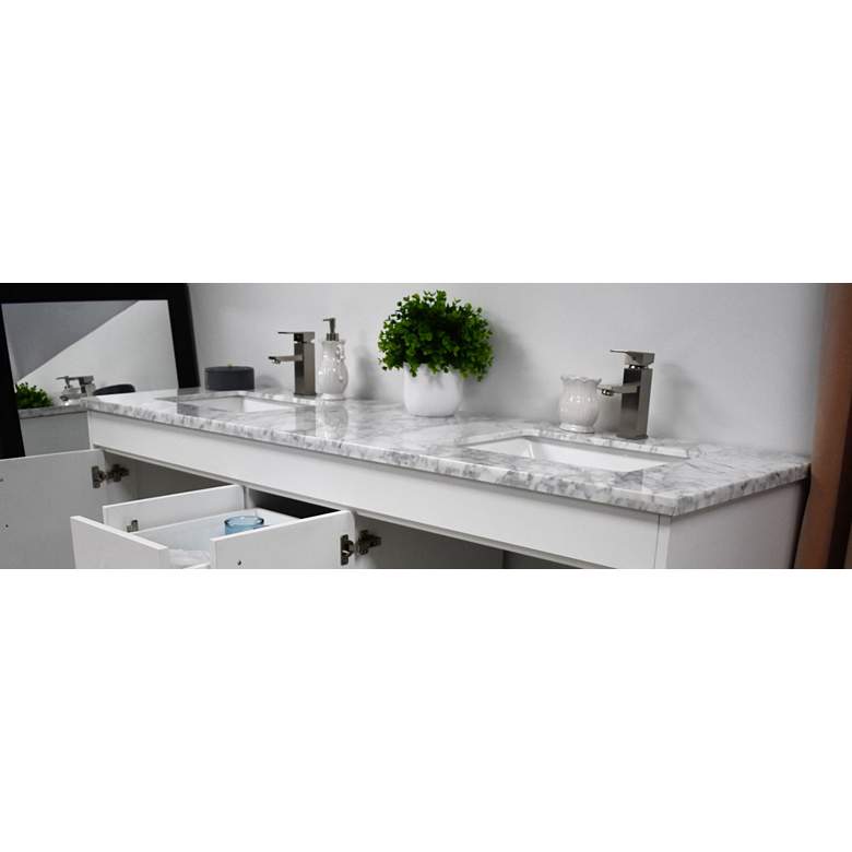 Image 2 Capri 60" Wide White Marble Top 3-Drawer Double Sink Vanity more views
