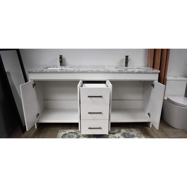 Image 4 Capri 60" Wide White Marble Top 3-Drawer Double Sink Vanity more views