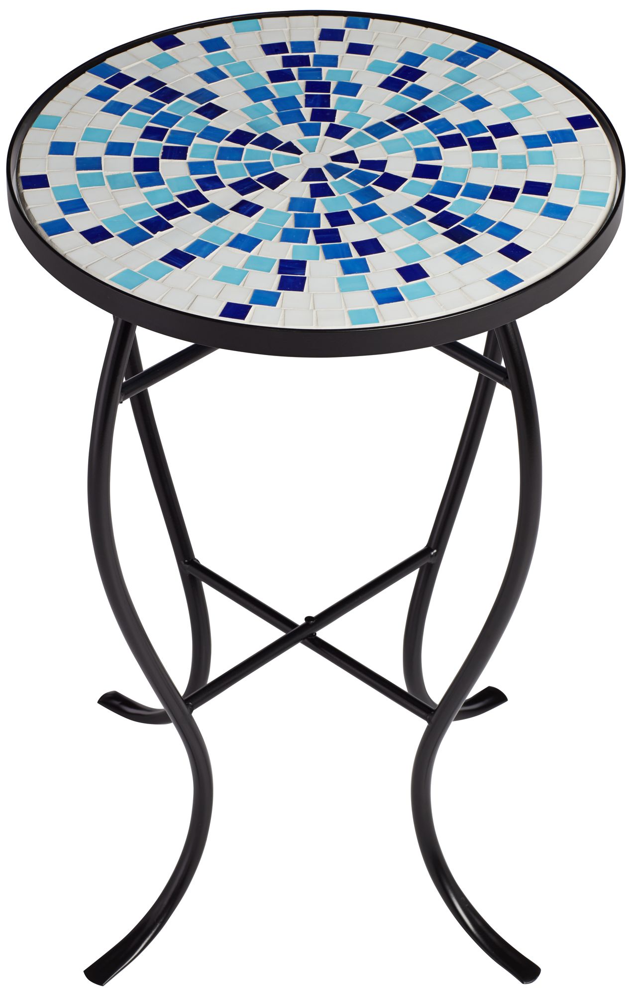 Multi Blue Mosaic Black Iron Outdoor Accent Tables Set of 2 844V0