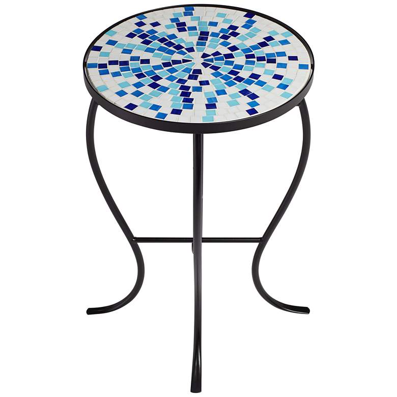 Image 7 Multi Blue Mosaic Black Iron Outdoor Accent Tables Set of 2 more views