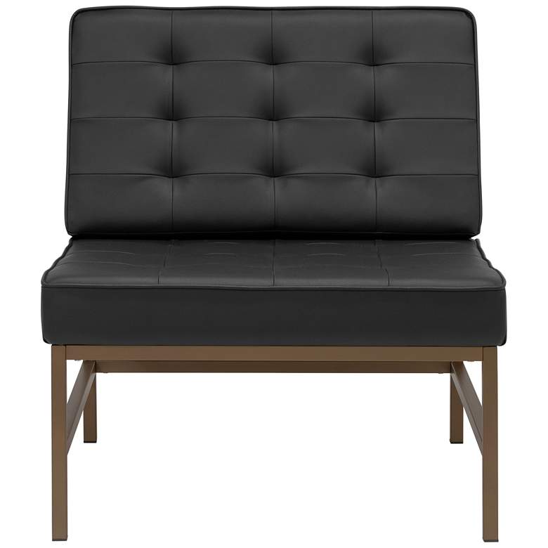 Image 7 Ashlar Black Leather and Bronze Steel Tufted Accent Chair more views