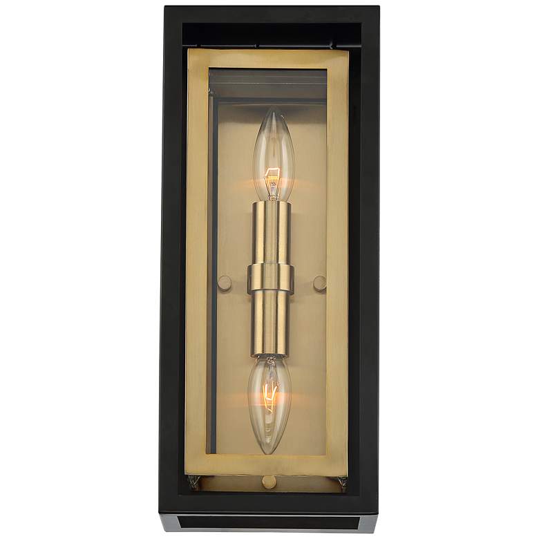 Possini Euro Kie 14&quot; High Black and Brass Outdoor Wall Light more views