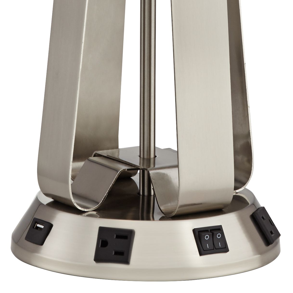 Crispin Brushed Nickel Table Lamp with USB Port and Outlets - #84V04 | Lamps Plus