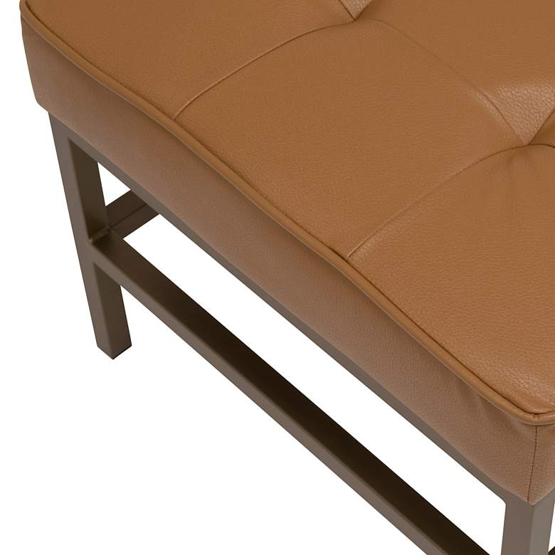 Image 4 Ashlar Caramel Leather and Bronze Steel Tufted Square Ottoman more views