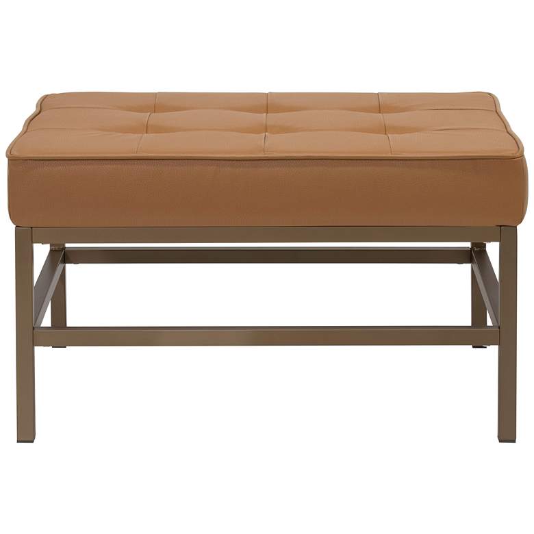 Image 7 Ashlar Caramel Leather and Bronze Steel Tufted Square Ottoman more views