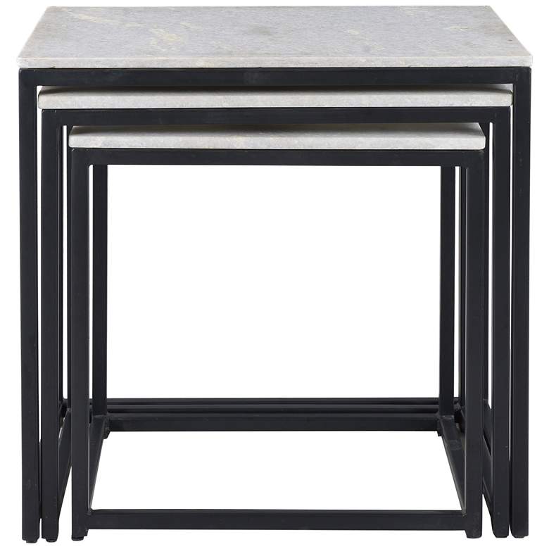 Ponga 23&quot;W Black Powder Iron and White Marble Nesting Tables Set of 3 more views