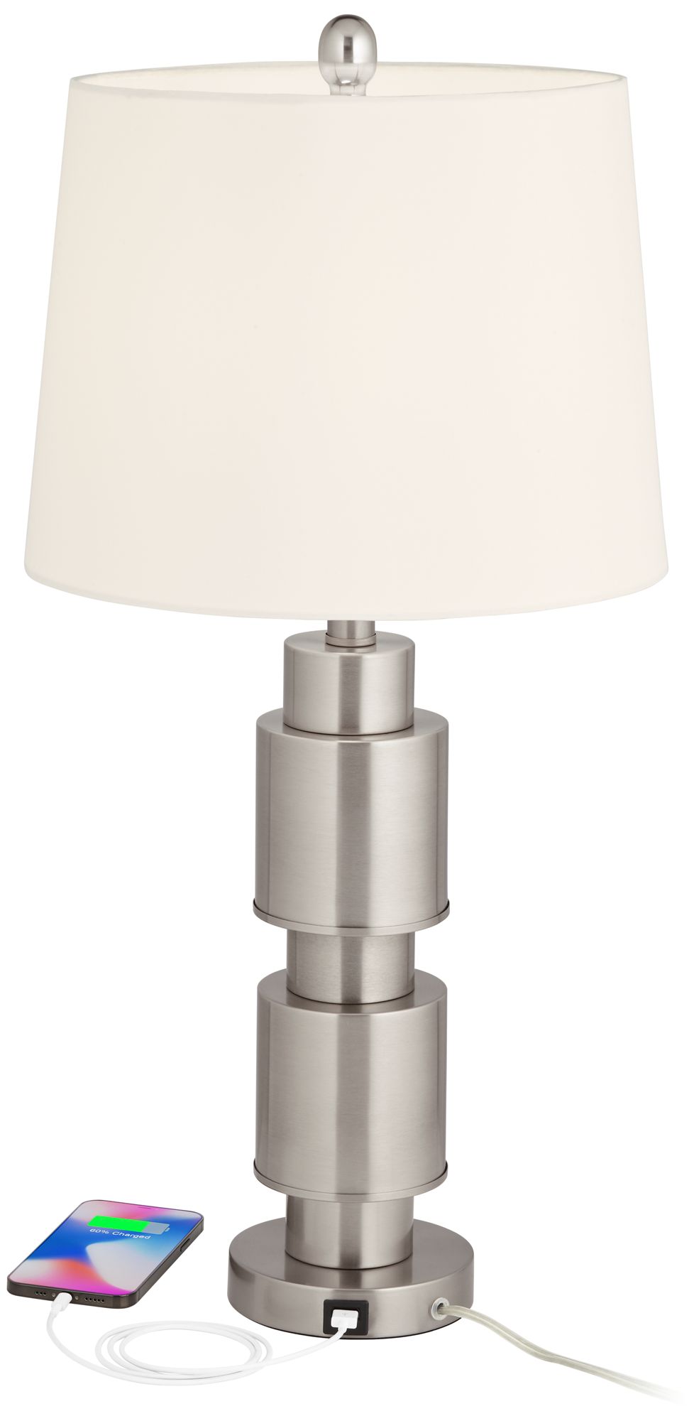 Boris Brushed Nickel Modern USB Table Lamp Set of 2 85V96 Lamps Plus