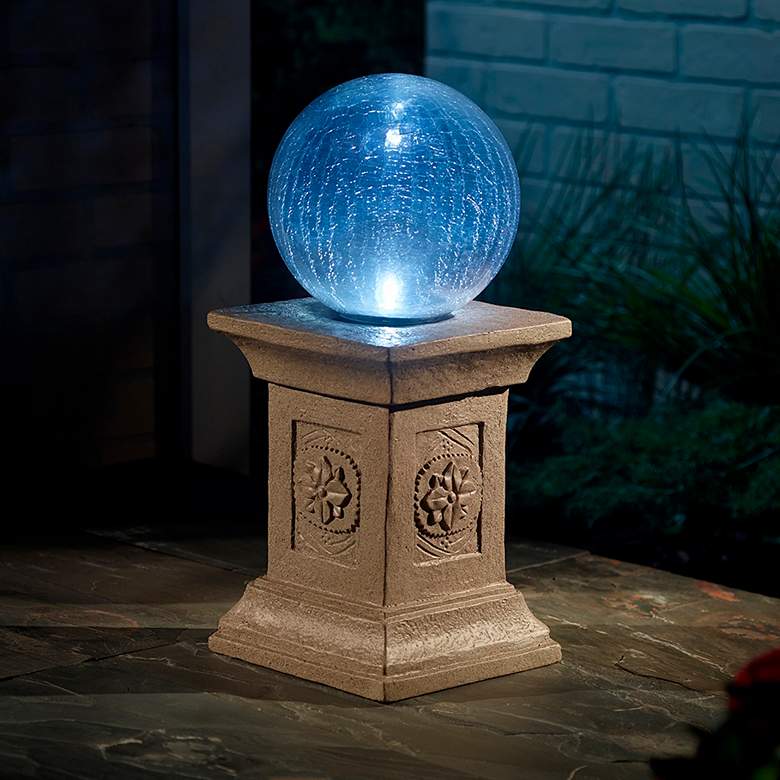Chameleon Solar LED Outdoor Gazing Ball with Tuscan Pedestal more views