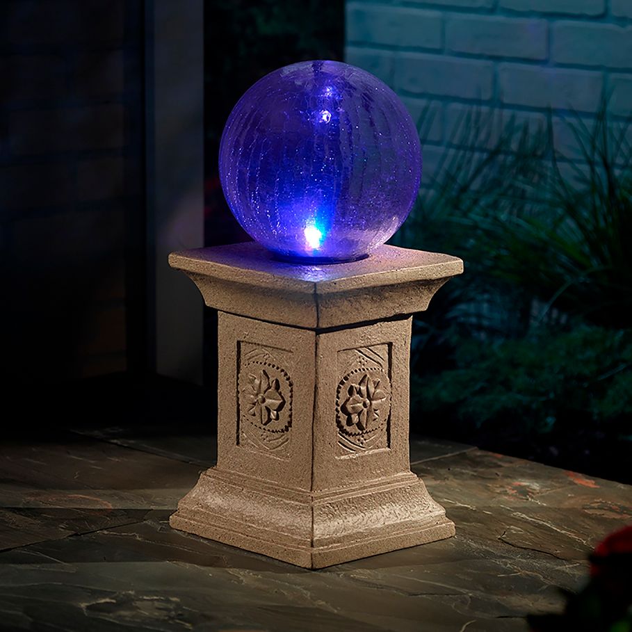 Chameleon Solar LED Outdoor Gazing Ball with Tuscan Pedestal 86F84 Lamps Plus