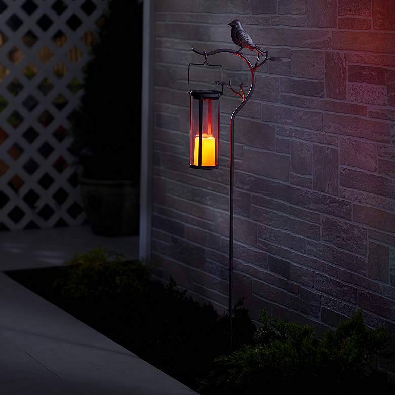 Provence Bird 45&quot;H Bird Stake with Solar LED Candle Lantern more views