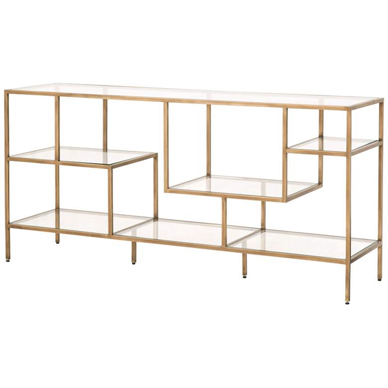 Beakman 59&quot; Wide Brass Metal and Glass 4-Shelf Low Bookcase more views