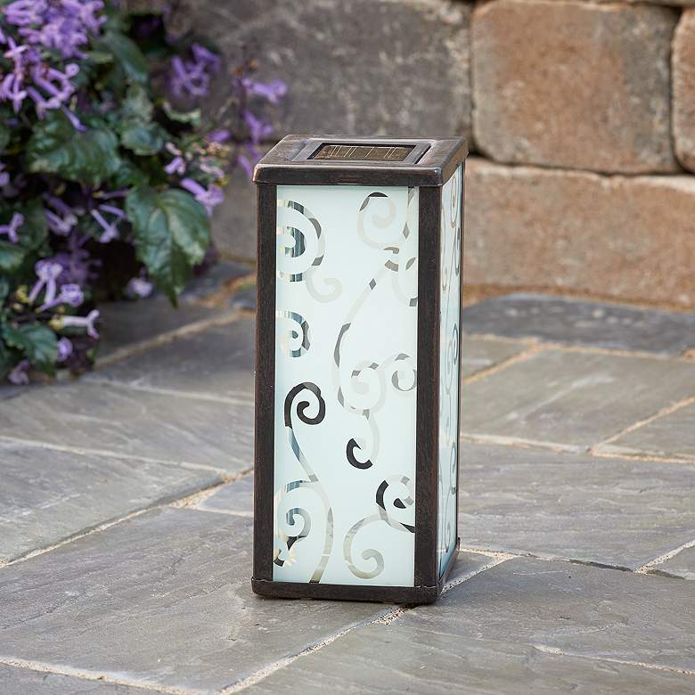 Image 2 Frosted Scroll Antique Brushed Solar LED Outdoor Lantern more views
